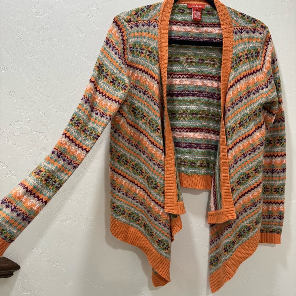 Sundance Folkloric Fair Isle Small Shawl Wrap Cardigan Sweater Cashmere Wool - Picture 5 of 11